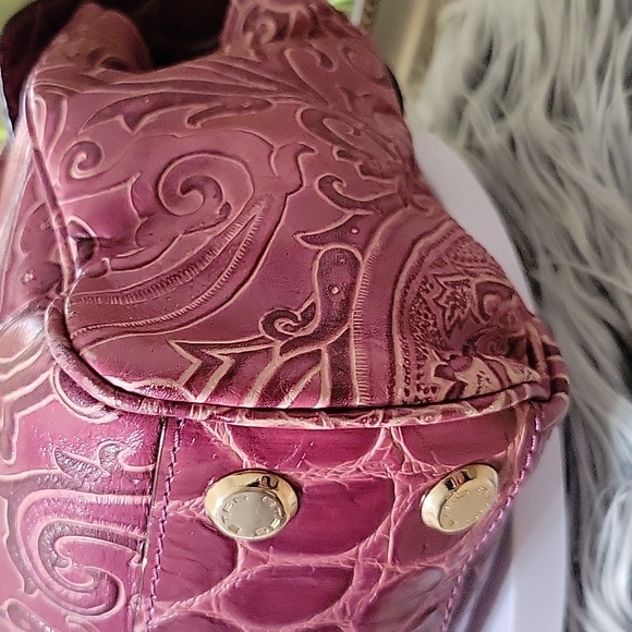 Etro Milano Embossed Leather Satchel Bag • Croc & Paisley Pattern •Made in Italy - Picture 9 of 13